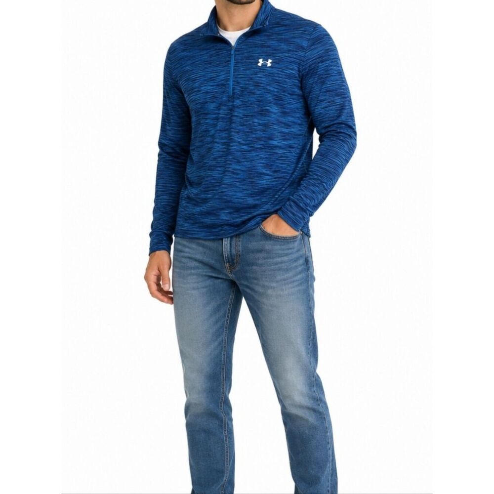 Under Armour Blue Black Fitted Long Sleeve Pullover Zip Jacket  - Size XL